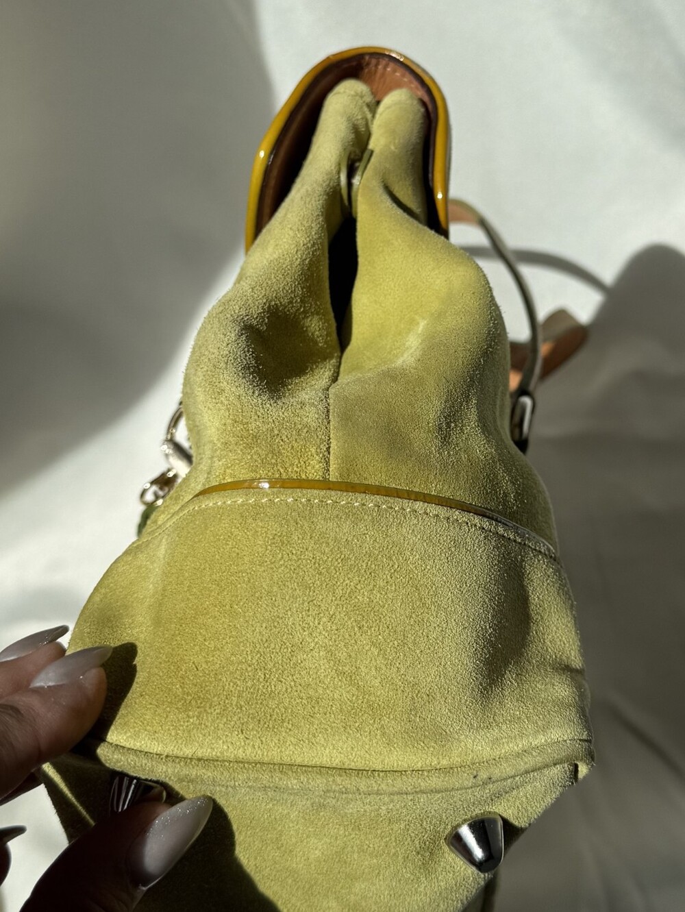 Vintage Y2K Coach Hamptons Suede Buckled Flap Shoulder Bag Lime Green 9271 - Picture 5 of 16